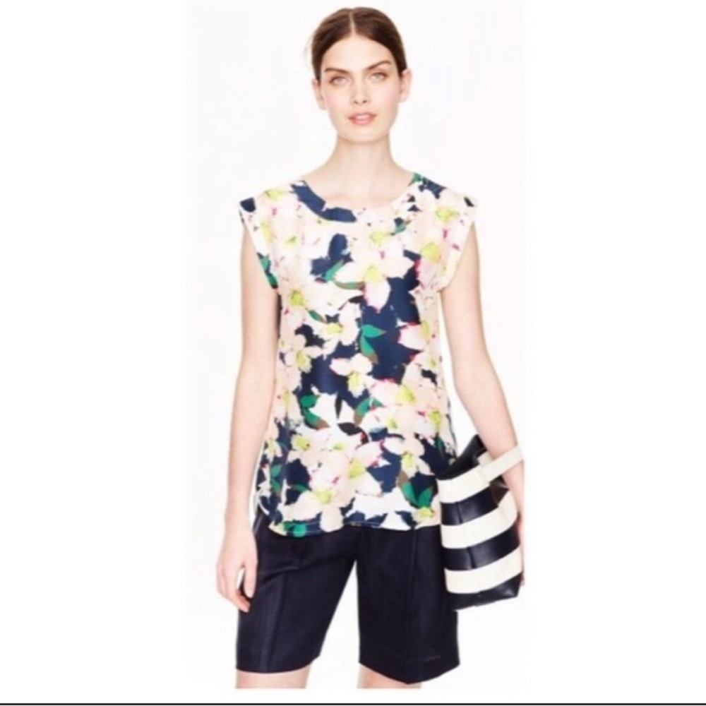 J. Crew Cove Floral A7398 Sleeveless Drapey Blouse - 14